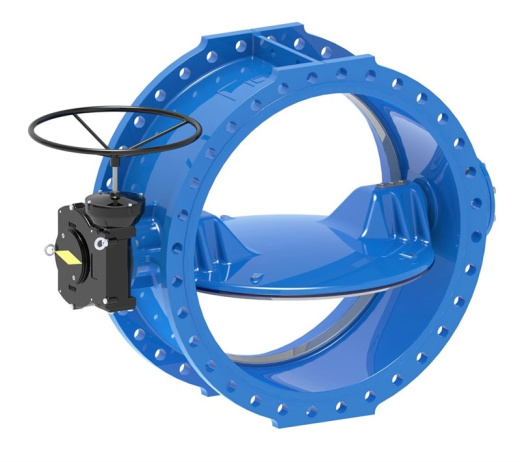 Затвор дисковый AVK с двойным эксцентриком серия 756/100-672 PN10 DN900 с седлом из нержавеющей стали, редуктор (IP67), маховик