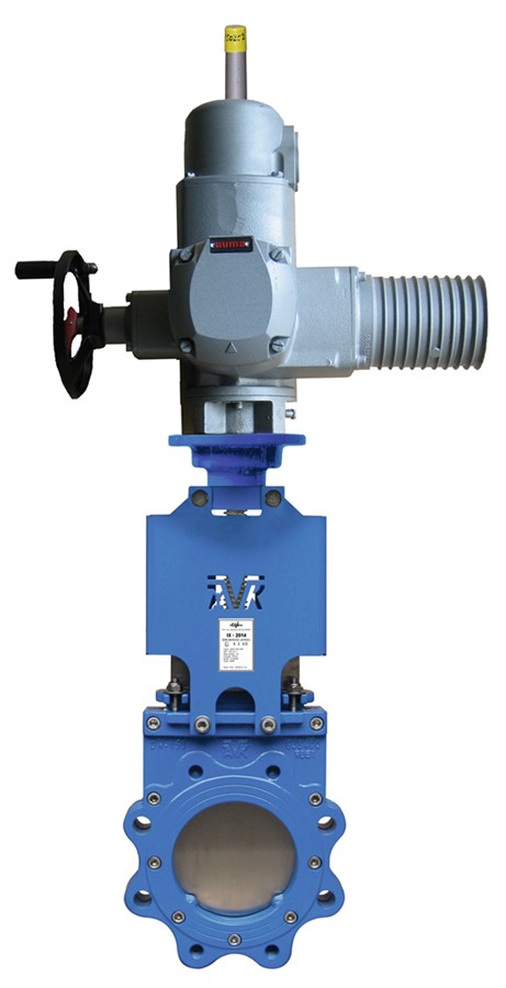 Задвижка шиберная ножевая AVK серия 702/70 PN10 (фланец PN10/16)  DN50 с выдвижным штоком, с электроприводом AUMA 